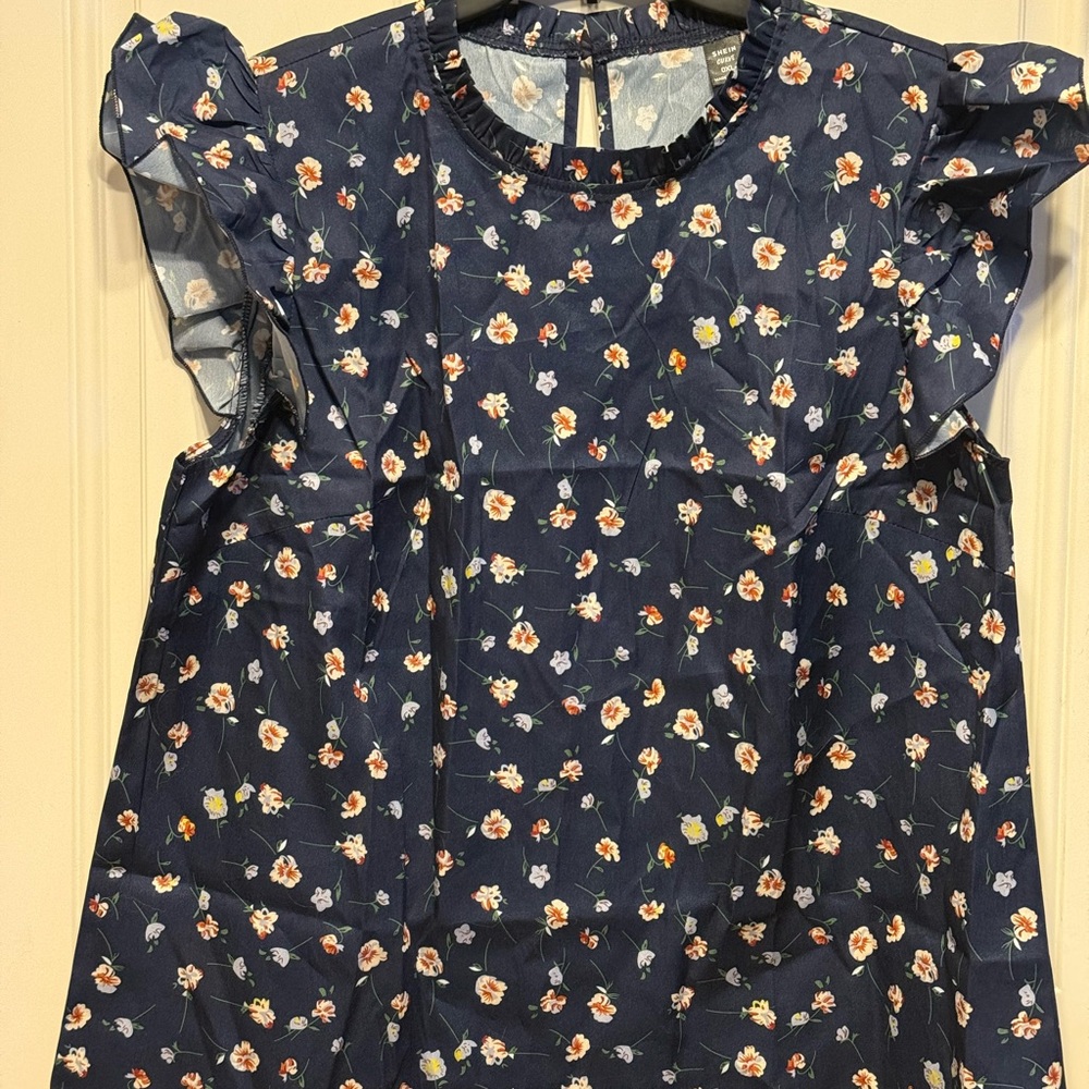 SHEIN Navy Floral Blouse